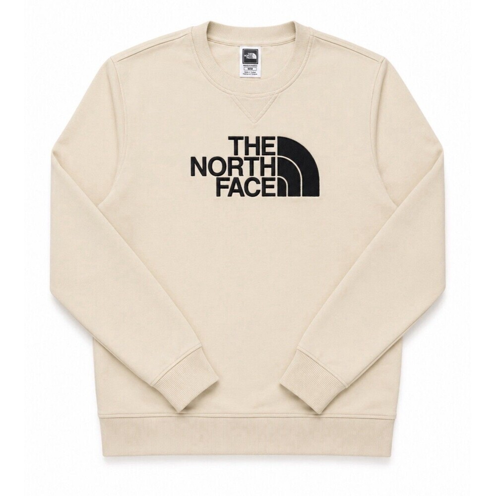 The North Face Men's M Cream Beige Crewneck Sweatshirt Embroidered Logo Cotton